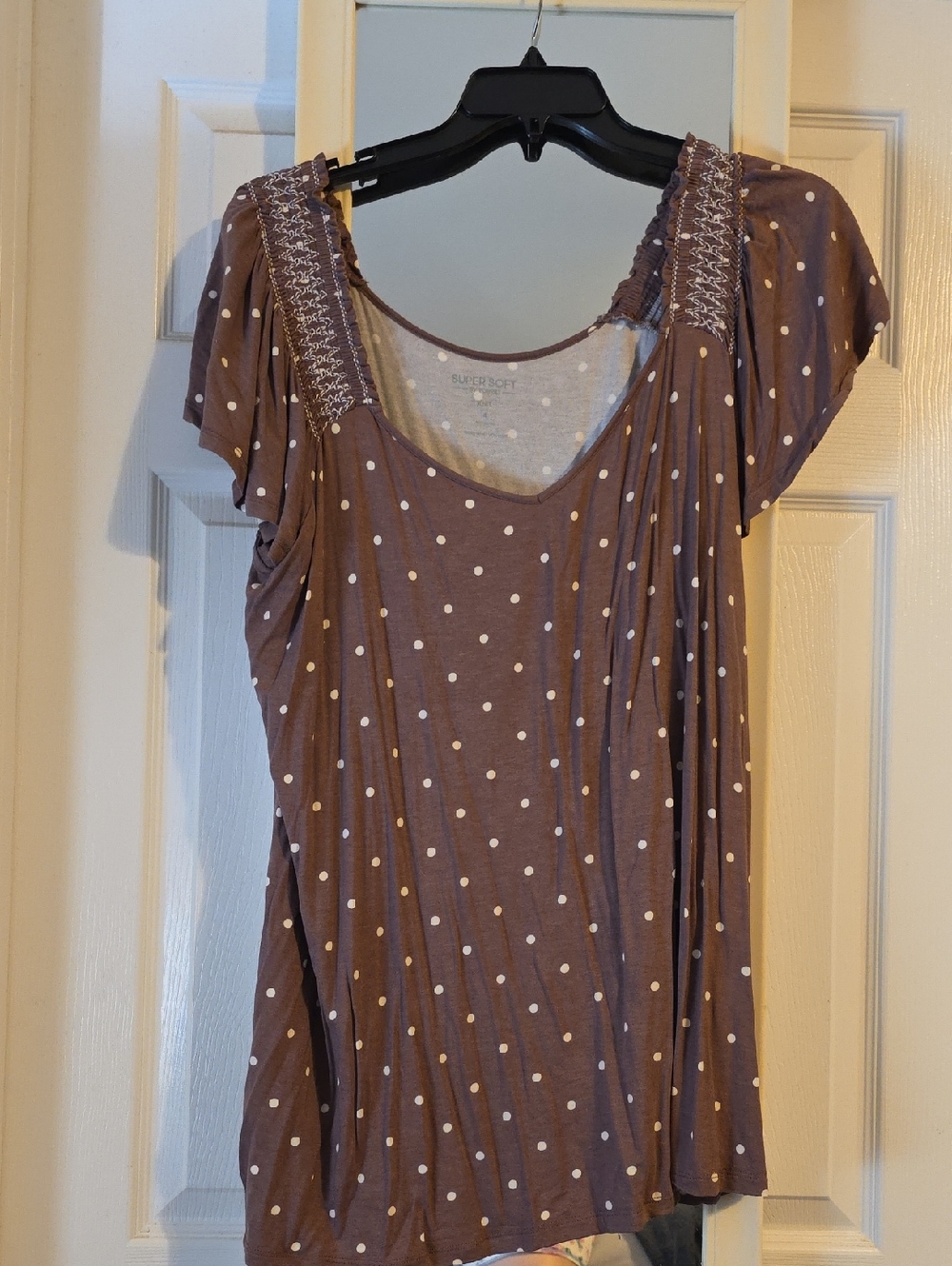 torrid mauve polka dot blouse with cream dots